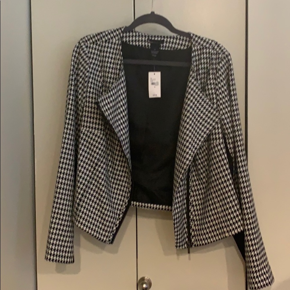 🆕 houndstooth asymmetrical zip blazer - plus size